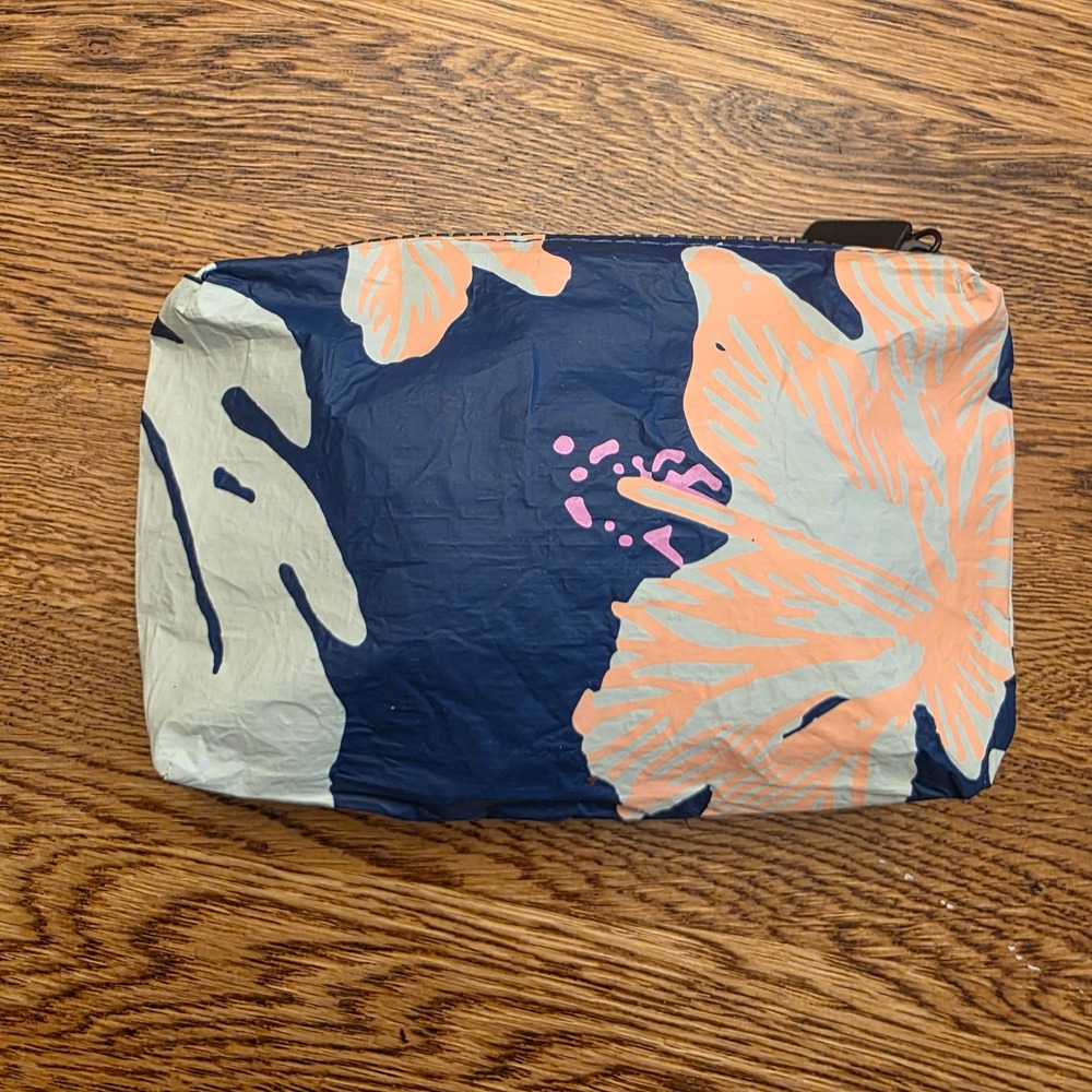 Aloha Collection Splash Proof Pouch Samudra Pape'ete Navy Peach Hibiscus Bag - Picture 3 of 9